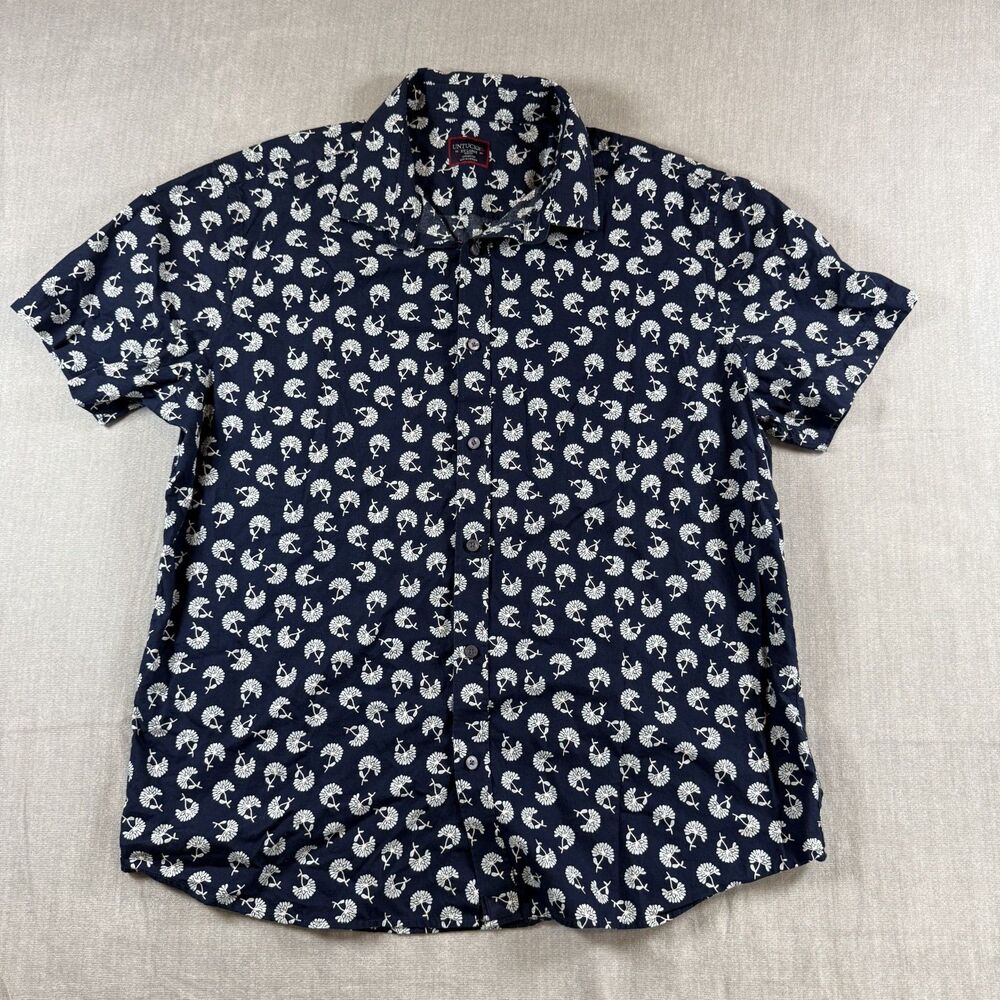 UNTUCKit Pinon Shirt Mens 2XL Slim Fit Blue Floral Short Sleeve Button Up Cotton